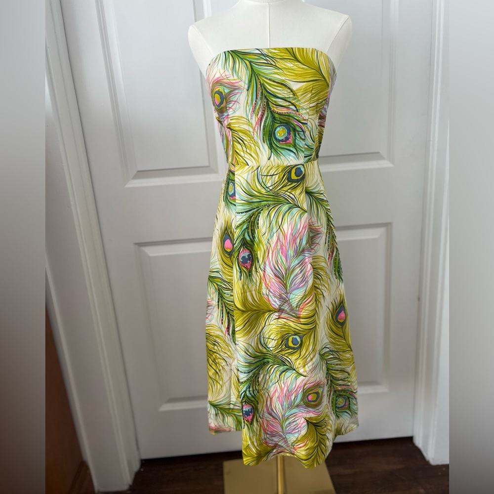 NANETTE LEPORE Peacock Feather Print Sequin Accent Dress